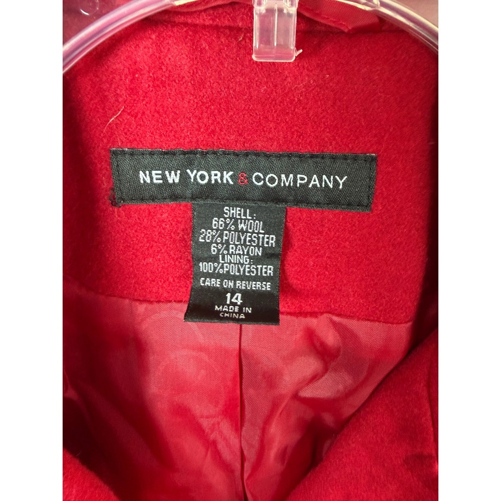 New York & Company Red Wool Blend Peacoat Y2K Retro Style Double Breasted Coat - Picture 4 of 7